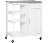 HomCom Carro de cocina con 1 cajón, estantes extraíbles y botellero 76x48x88 cm
