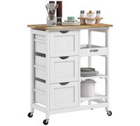 HOMCOM Carro de Cocina con 3 Cajones Bandeja Extraíble 67x37x85,5 cm Blanco