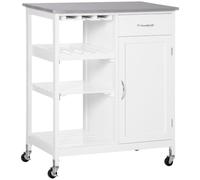 HomCom Carro de cocina con 1 cajón, estantes extraíbles y botellero 76x48x88 cm