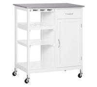 HOMCOM Carro de Cocina con Ruedas Madera con 1 Cajón Estantes Extraíbles y Botellero Isla de Cocina 76x48x88 cm Blanco Aosom España