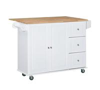 Homcom carro de cocina con ruedas carrito de servicio con encimera extendida 3 cajones 1 armario con estante ajustable interior barra de colgar y especiero 128,8x75,5x92,5 cm blanco 92.5 cm