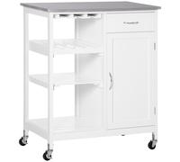 HomCom Carro de cocina con 1 cajón, estantes extraíbles y botellero 76x48x88 cm