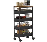 HOMCOM Carro de Cocina de 5 Niveles con Ruedas Tablero Efecto Madera 4 Cajones Blanco