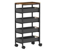 Homcom carro de cocina de almacenamiento de 5 niveles carrito auxiliar con ruedas tablero efecto madera y 4 cajones extraíbles carrito de cocina para comedor salón 39,5x24x82 cm negro 82 cm