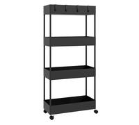 HOMCOM Carro de Cocina Delgado 4 Niveles con Ruedas 40x19x90 cm Negro | Carrito Auxiliar, 4 Cestas, 4 Ganchos Extraíbles, Carrito de Cocina, para Comedor Baño Salón
