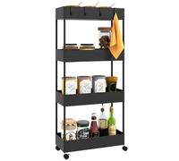 HOMCOM Carro de Cocina Delgado 4 Niveles con Ruedas 40x19x90 cm Negro | Carrito Auxiliar, 4 Cestas, 4 Ganchos Extraíbles, Carrito de Cocina, para Comedor Baño Salón