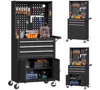 HOMCOM Carro de Herramientas con 3 Cajones y Pegboard con 2 Ruedas Negro