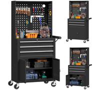 HOMCOM Carro de Herramientas con 3 Cajones y Tabla de Pegboard Negro Negro