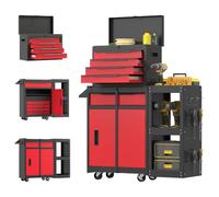 HOMCOM Carro de Herramientas con 5 Cajones 3 en 1 Cerradura Negro y Rojo