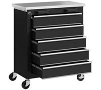 HOMCOM Carro de Herramientas con 5 Cajones y Cerradura Negro y Plata | Carro de Taller, Ruedas con Freno, Encimera de Acero Inoxidable, Caja de Herramientas, Conectores Laterales, para Garaje
