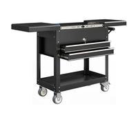 HOMCOM Carro de Herramientas con Ruedas, Carro de Taller Móvil con Tapa Deslizante, 2 Cajones con Cerradura, Bandeja, Caja de Herramientas de Acero, para Taller, Garaje, Negro