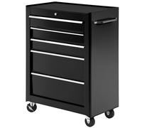 HOMCOM Carro de Herramientas para Taller con Ruedas 5 Cajones Armario con Cierre y Asa Lateral 61,5x33x85 cm Negro Aosom España