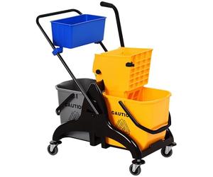 HOMCOM - Carro de limpieza, carrito de limpieza, profesional, escurridor lateral, cubo de 26 L + cesta de almacenamiento, 78 x 45 x 95 cm, color amarillo