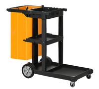 HOMCOM Carro de Limpieza con Bolsa con Ruedas y 3 Estantes Carro para Limpieza para Hotel 121x50,5x96,5 cm Negro y Amarillo