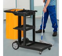 HOMCOM Carro de Limpieza con Bolsa Ruedas y 3 Estantes 121x50,5x96,5 cm Azul Negro