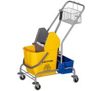 HOMCOM Carro de Limpieza con Cubos de Fregona 25L 72x49,5x95 cm Amarillo