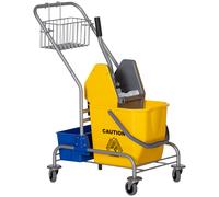 HOMCOM Carro de Limpieza con Cubos de Fregona de 25L Escurridor Cubeta y Estantes para Hotel Oficina 72x49,5x95 cm Amarillo