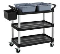 HOMCOM Carro de Limpieza con Ruedas con 3 Estantes 2 Contenedores y Cubo Lateral Colgante Carga 100 kg Negro