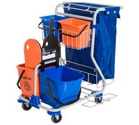 HOMCOM Carro de Limpieza Profesional con Doble Cubo Extraíble de 18 Litros 2 Cubetas y Bolsa de Basura 100x70x103cm Azul y Naranja Aosom España