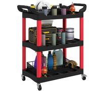 HOMCOM Carro de Taller Carro de Herramientas con 3 Estantes Ruedas y Asas para Garaje Mecánico Hogar Carga 91 kg Rojo y Negro