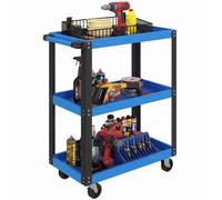 HOMCOM Carro de Taller con 3 Estantes, Ruedas con Frenos, 120 kg, Azul | Carro de Herramientas, Asa Lateral, para Garaje Mecánico, Hogar