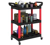 HOMCOM Carro de Taller Carro de Herramientas con 3 Estantes Ruedas y Asas para Garaje Mecánico Hogar Carga 91 kg Rojo y Negro