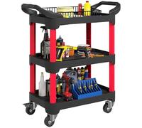 HOMCOM Carro de taller con ruedas de 3 niveles, con asa, carro de herramientas para garaje, almacén, carga máxima de 68 kg, color negro