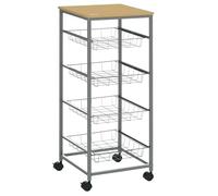 HOMCOM Carro Múltiusos de Cocina Baño con Ruedas 5 Niveles Carrito de Servicio Isla de Cocina Marco de Acero Carrito Auxiliar Verdulero Frutero Carga 20 kg para Salón 36,5x36,5x89 cm Plata
