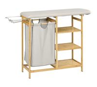 HOMCOM Cesto de Ropa Sucia 57,4L con Tabla de Planchar Soporte para Plancha 3 Estantes y Bolsa Extraíble 113x34x82 cm Natural