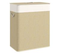 Homcom cesto de ropa sucia con tapa 100l cesta colada de bambú con 2 compartimentos asa bolsa interior extraíble para lavandería baño dormitorio 52x32x63 cm crema