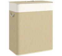 Homcom cesto de ropa sucia con tapa 100l cesta colada de bambú con 2 compartimentos asa bolsa interior extraíble para lavandería baño dormitorio 52x32x63 cm crema