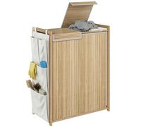 Homcom cesto de ropa sucia con tapa, 120l, cesta ropa sucia de bambú con 2 compartimentos, bolsas con cordón extraíbles y lavables, bolsillos laterales, para lavandería, 63x33x78 cm, natural 63 cm