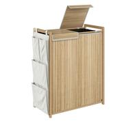 Homcom cesto de ropa sucia con tapa, 120l, cesta ropa sucia de bambú con 2 compartimentos, bolsas con cordón extraíbles y lavables, bolsillos laterales, para lavandería, 63x33x78 cm, natural