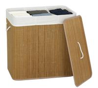 HOMCOM Cesto de Ropa Sucia con Tapa, 144L, Cesta Ropa Sucia de Bambú con 3 Compartimentos, Bolsa Interior Extraíble y Lavable BLANCO