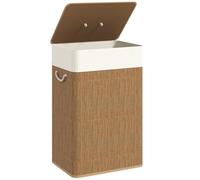 HOMCOM Cesto de Ropa Sucia con Tapa 72L Cesta Colada de Bambú con Bolsa Interior Extraíble y Asas para Lavandería Dormitorio Caqui oscuro 40x30x60 cm