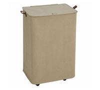 Homcom cesto de ropa sucia con tapa y ruedas, 50l, cesta de ropa sucia plegable con bolsa con cordón extraíble y lavable, para lavandería, dormitorio, baño, 40x30x65 cm, camel