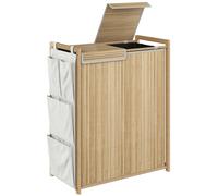 HOMCOM Cesto de Ropa Sucia de Bambú con Tapa 120L con 2 Bolsas con Cordón Extraíbles y Lavables Bolsillos Laterales Natural