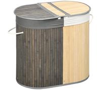 HOMCOM Cesto para Ropa Sucia Bambú 100L con Tapa 2 Compartimentos 62,5x37x60,5cm 62.5x37x60.5 cm