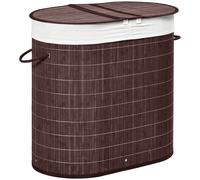 HomCom Cesto para ropa sucia de bambú 100 L con tapa y 2 compartimentos Marrón 62,5x37x60,5 cm