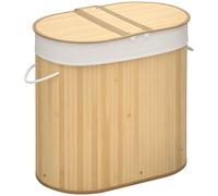HOMCOM Cesto para Ropa Sucia Bambú 100L con Tapa 2 Compartimentos Natural Madera Natural 62.5x37x60.5 cm