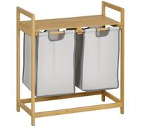 Homcom cesto para ropa sucia de bambú cesto de la ropa sucia con 2 bolsas extraíbles y estante carga 20 kg 2x40,6l para baño dormitorio 64x33x73 cm gris claro 33 cm