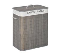 HOMCOM Cesto para Ropa Sucia de Bambú 100L con Tapa 2 Compartimentos 52x32x63 cm