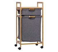 HOMCOM Cesto para Ropa Sucia de Bambú 2 Bolsas de Tela Extraíbles 42x35x84,5 cm Madera natural y gris 42x35x84.5 cm