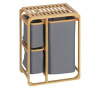 HOMCOM Cesto para Ropa Sucia de Bambú 3 Bolsas de Tela Extraíbles 50x32x69,7 cm Madera natural y gris 50x32x69.7 cm