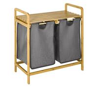 HomCom Cesto ropa sucia bambú 2x33,05 L, 2 bolsas extraíbles y estante 63,5x33x73 cm Natural
