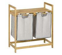 Homcom cesto para ropa sucia de bambú cesto de la ropa sucia con 2 bolsas extraíbles y estante carga 20 kg 2x40,6l para baño dormitorio 64x33x73 cm gris claro