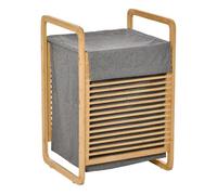 HOMCOM Cesto para Ropa Sucia de Bambú Portátil con Tapa y Bolsa Extraíble Mueble de Baño 40x35,5x60,5 cm Gris Aosom España