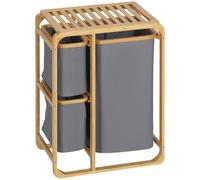HomCom Cesto ropa sucia bambú 3 bolsas extraíbles estante abierto 50x32x69,7 cm madera natural/gris