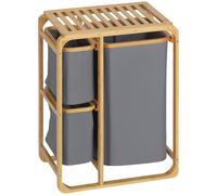 HOMCOM Cesto para Ropa Sucia de Bambú con 3 Bolsas de Tela Extraíbles 50x32x69,7 cm Gris Organizador Elegante Aosom España