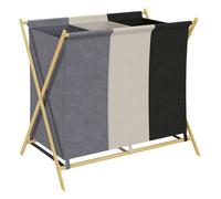 Cesto para Ropa Sucia Plegable con 3 Compartimentos Capacidad 129L con Marco de Bambú y Bolsas Extraíbles Multicolor múltiple